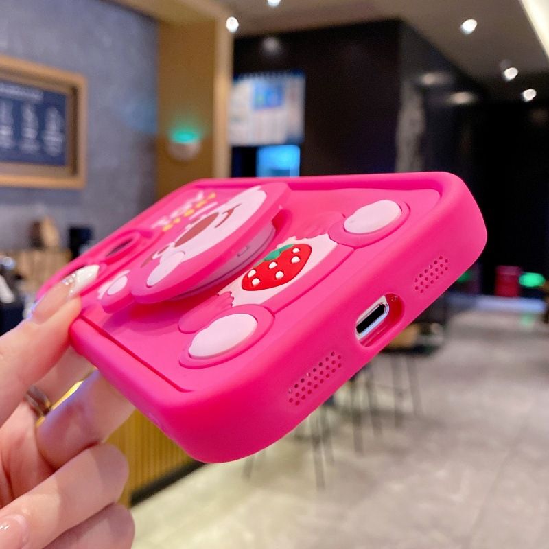 Silicona Phone Case for Vivo V50 Lite V50 V40 Lite V40 V40e V30e V29e V30 Pro V30 Lite  V29 Lite V27 V27e Cartoon Coal Ball Cute Strawberry Bear Bracket Protective Cover