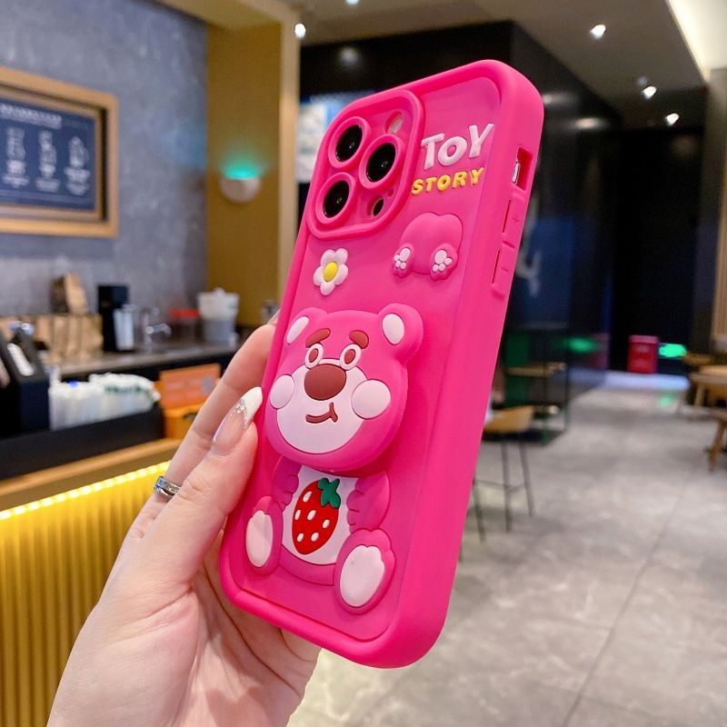 Silicona Phone Case for Vivo V50 Lite V50 V40 Lite V40 V40e V30e V29e V30 Pro V30 Lite  V29 Lite V27 V27e Cartoon Coal Ball Cute Strawberry Bear Bracket Protective Cover