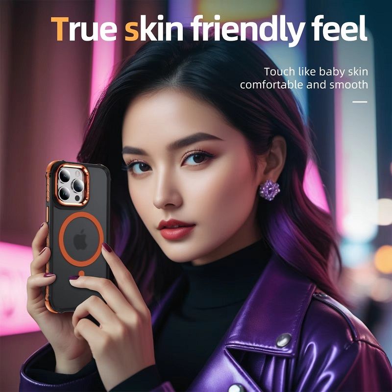 Luxury MagSafe Magnetic Phone Cases for iPhone 16 Pro Max 16e 16 15 14 Plus 13 12 Pro Max Stand Metal Lens Holder with Skin Feeling Coating Shockproof Mobile Case