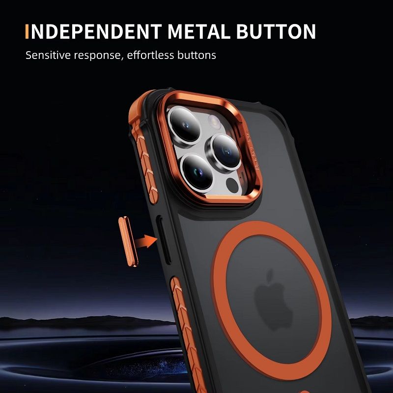 Luxury MagSafe Magnetic Phone Cases for iPhone 16 Pro Max 16e 16 15 14 Plus 13 12 Pro Max Stand Metal Lens Holder with Skin Feeling Coating Shockproof Mobile Case