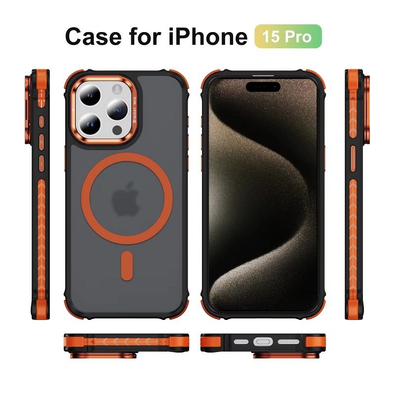 Luxury MagSafe Magnetic Phone Cases for iPhone 16 Pro Max 16e 16 15 14 Plus 13 12 Pro Max Stand Metal Lens Holder with Skin Feeling Coating Shockproof Mobile Case