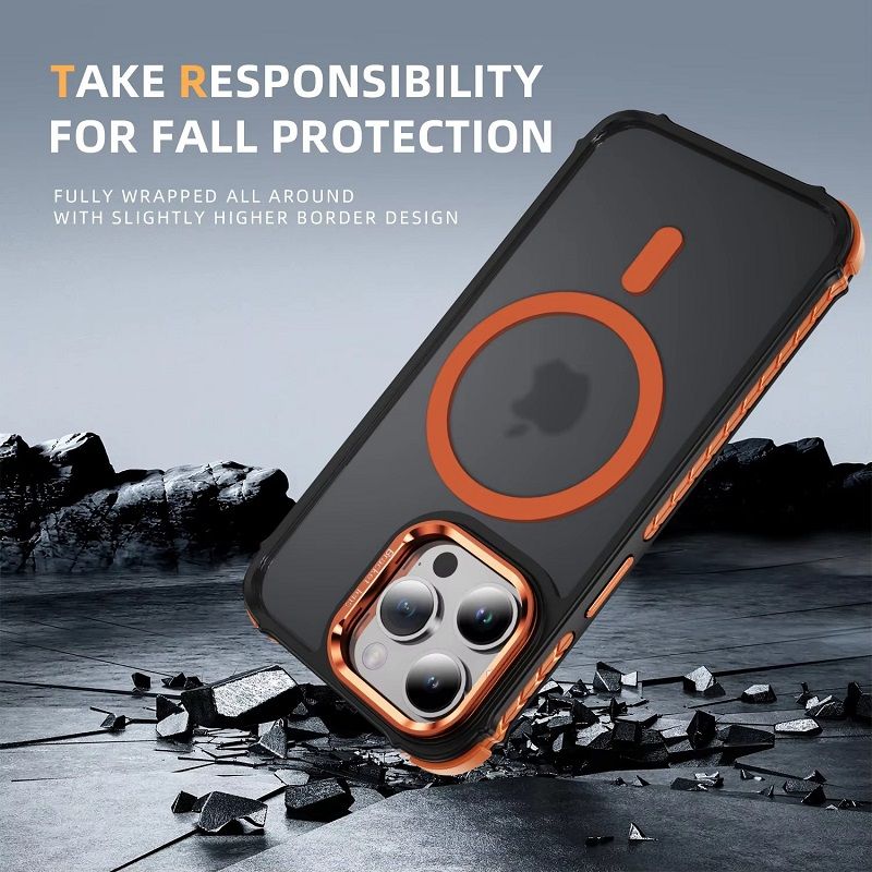 Luxury MagSafe Magnetic Phone Cases for iPhone 16 Pro Max 16e 16 15 14 Plus 13 12 Pro Max Stand Metal Lens Holder with Skin Feeling Coating Shockproof Mobile Case