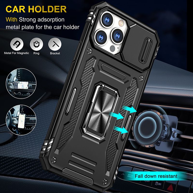 Luxury Slide Camera Lens Case For iPhone 17 Pro Max 17 Air 16e 16 15 14 Plus 13 12 11 Pro Max Shockproof Bumper Cover vehicle-mounted Magnetic Kickstand Cover