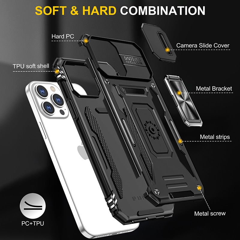Luxury Slide Camera Lens Case For iPhone 17 Pro Max 17 Air 16e 16 15 14 Plus 13 12 11 Pro Max Shockproof Bumper Cover vehicle-mounted Magnetic Kickstand Cover