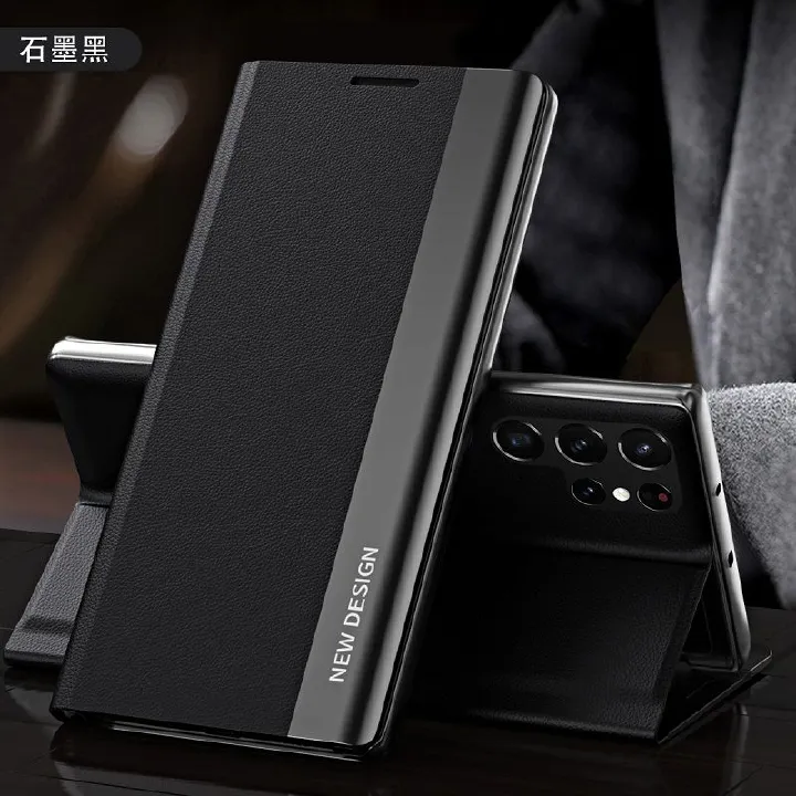 Magnetic Side Window Leather Flip Phone Case for Samsung Galaxy S25 Edge S25 Ultra S24 Plus S23 FE S22 Plus S21 FE S20 Ultra Note 20 Ultra 10 Plus Kickstand Shockproof Cover