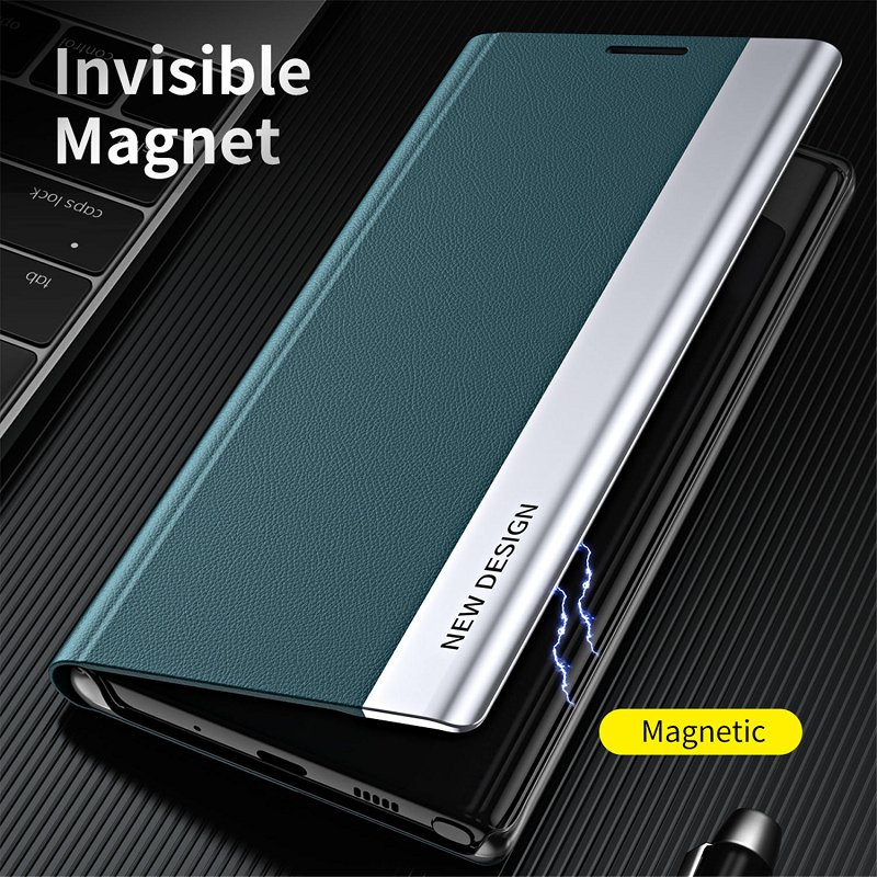 Magnetic Side Window Leather Flip Phone Case for Samsung Galaxy S25 Edge S25 Ultra S24 Plus S23 FE S22 Plus S21 FE S20 Ultra Note 20 Ultra 10 Plus Kickstand Shockproof Cover