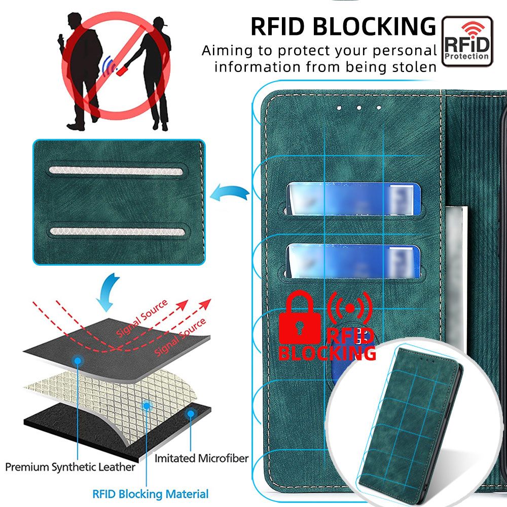 Leather Magnetic Flip Cover Phone Case for Infinix Hot 60 Pro+/Plus 60i 60 Pro [RFID Blocking] Shockproof Protection Stand Holder PU Leather Case