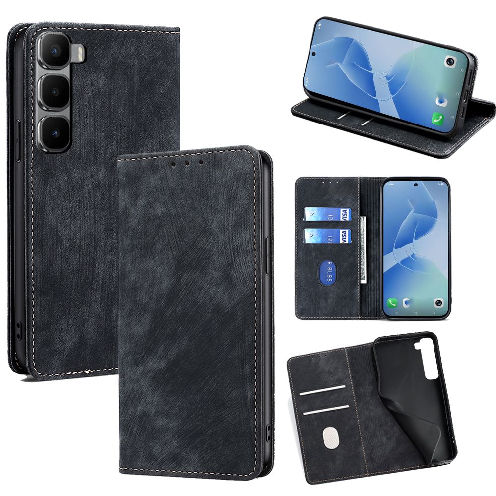 Leather Magnetic Flip Cover Phone Case for Infinix Hot 60 Pro+/Plus 60i 60 Pro [RFID Blocking] Shockproof Protection Stand Holder PU Leather Case