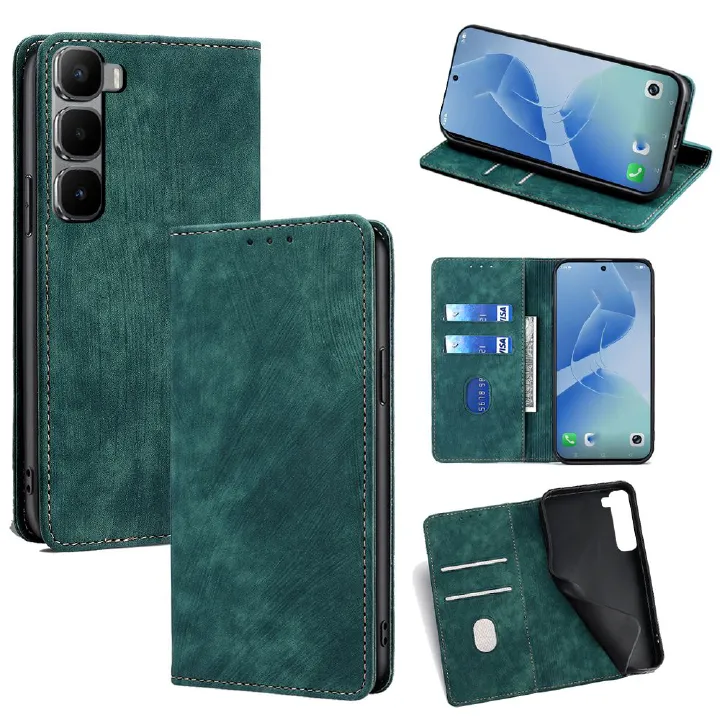 Leather Magnetic Flip Cover Phone Case for Infinix Hot 60 Pro+/Plus 60i 60 Pro [RFID Blocking] Shockproof Protection Stand Holder PU Leather Case