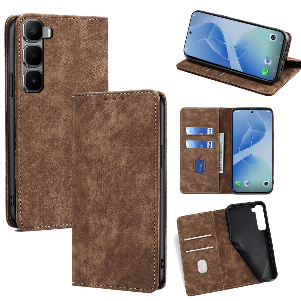 Leather Magnetic Flip Cover Phone Case for Infinix Hot 60 Pro+/Plus 60i 60 Pro [RFID Blocking] Shockproof Protection Stand Holder PU Leather Case