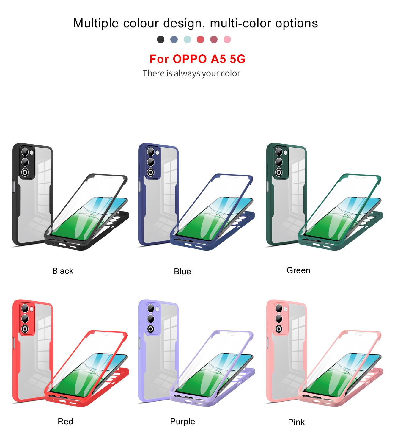 360 Full Protection Case for OPPO A5 2025 A5x A5 Pro A3X A40 A79 Cover Built-in Screen Protector