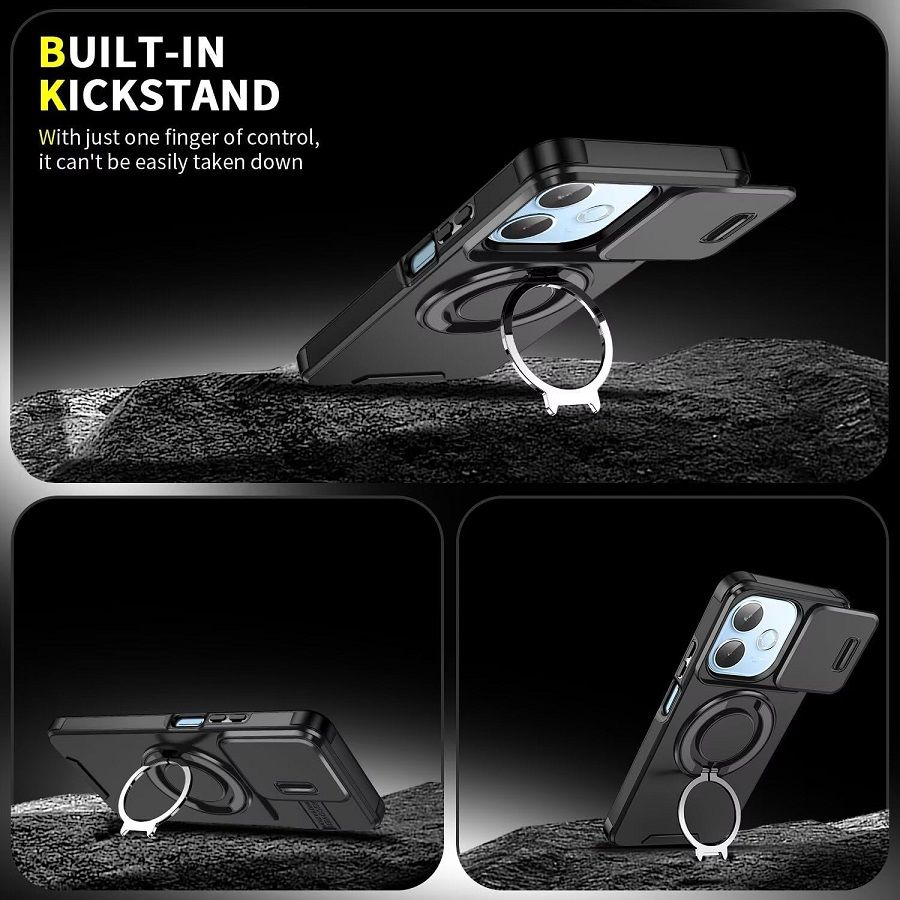 With Slide Camera Lens Protective Cover Case for OPPO A5x A5 2025 A5 Pro A3x A40 A80 Magnetic Kickstand Phone Case