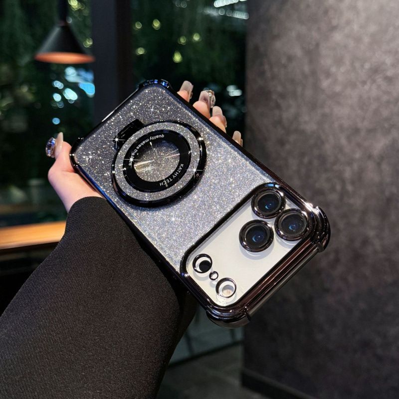 Glitter Paper Soft Case Cover for iPhone 17 Pro Max 17 Air 17 Pro 16e 16 Plus 16 Pro Max 15 14 Plus (With Lens Film Phone Case) Magnetic Phone Case Bracket Anti Drop Soft Case