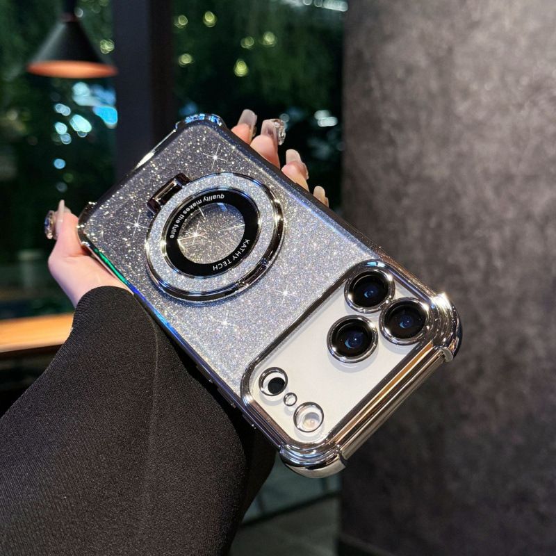 Glitter Paper Soft Case Cover for iPhone 17 Pro Max 17 Air 17 Pro 16e 16 Plus 16 Pro Max 15 14 Plus (With Lens Film Phone Case) Magnetic Phone Case Bracket Anti Drop Soft Case