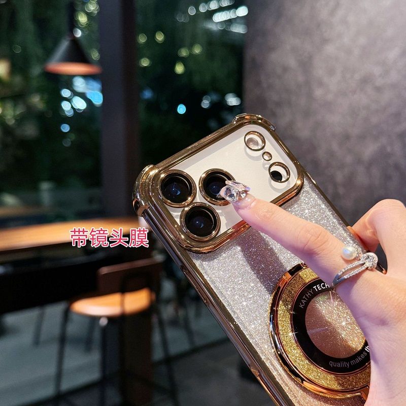 Glitter Paper Soft Case Cover for iPhone 17 Pro Max 17 Air 17 Pro 16e 16 Plus 16 Pro Max 15 14 Plus (With Lens Film Phone Case) Magnetic Phone Case Bracket Anti Drop Soft Case