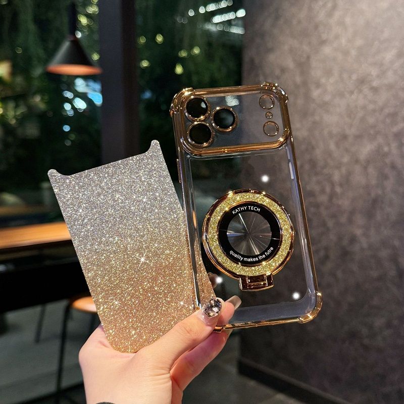 Glitter Paper Soft Case Cover for iPhone 17 Pro Max 17 Air 17 Pro 16e 16 Plus 16 Pro Max 15 14 Plus (With Lens Film Phone Case) Magnetic Phone Case Bracket Anti Drop Soft Case