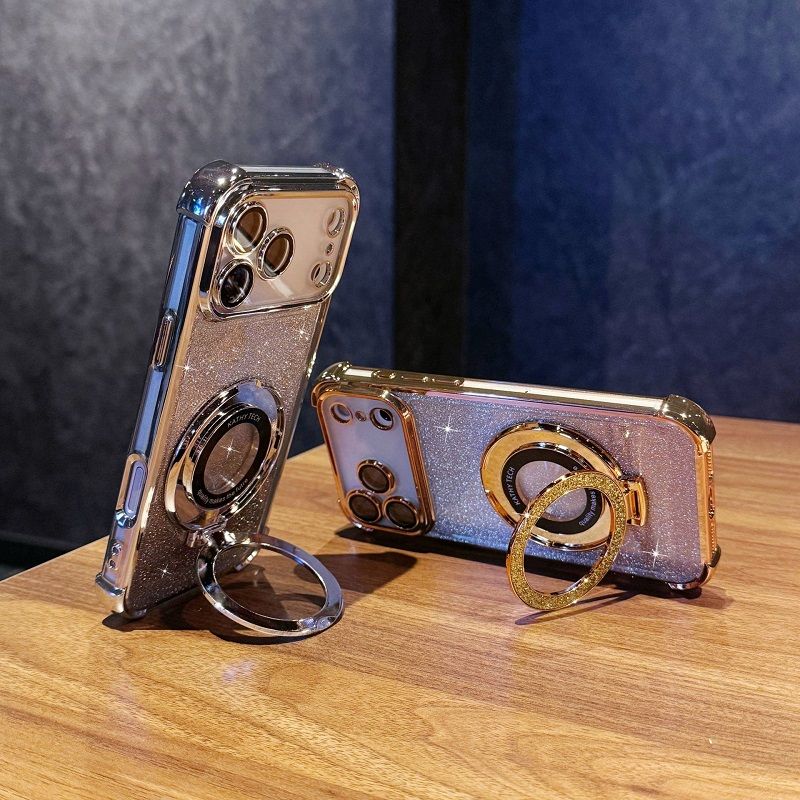 Glitter Paper Soft Case Cover for iPhone 17 Pro Max 17 Air 17 Pro 16e 16 Plus 16 Pro Max 15 14 Plus (With Lens Film Phone Case) Magnetic Phone Case Bracket Anti Drop Soft Case