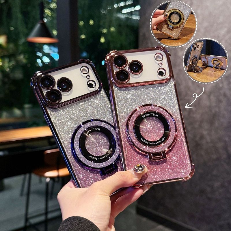 Glitter Paper Soft Case Cover for iPhone 17 Pro Max 17 Air 17 Pro 16e 16 Plus 16 Pro Max 15 14 Plus (With Lens Film Phone Case) Magnetic Phone Case Bracket Anti Drop Soft Case