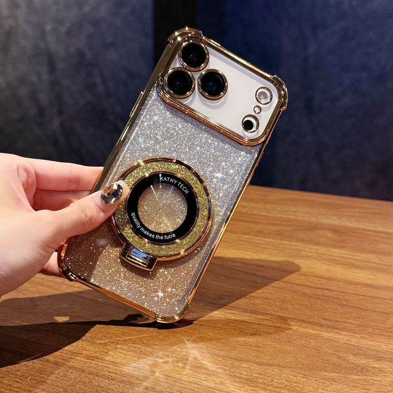 Glitter Paper Soft Case Cover for iPhone 17 Pro Max 17 Air 17 Pro 16e 16 Plus 16 Pro Max 15 14 Plus (With Lens Film Phone Case) Magnetic Phone Case Bracket Anti Drop Soft Case