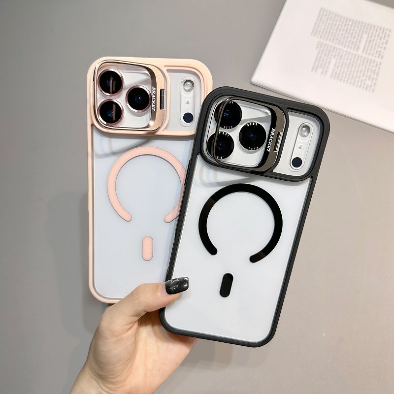 Phone Case for iPhone 17 Pro Max 17 Air 16e 16 15 14 Plus 13 12 11 Pro Max with Built-in Camera Stash Stand, Compatible with MagSafe, Magnetic Hard Back Soft Edge Scratch-Resistant Shockproof Cover