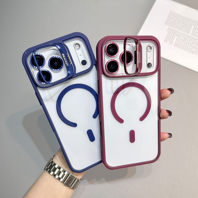 Phone Case for iPhone 17 Pro Max 17 Air 16e 16 15 14 Plus 13 12 11 Pro Max with Built-in Camera Stash Stand, Compatible with MagSafe, Magnetic Hard Back Soft Edge Scratch-Resistant Shockproof Cover