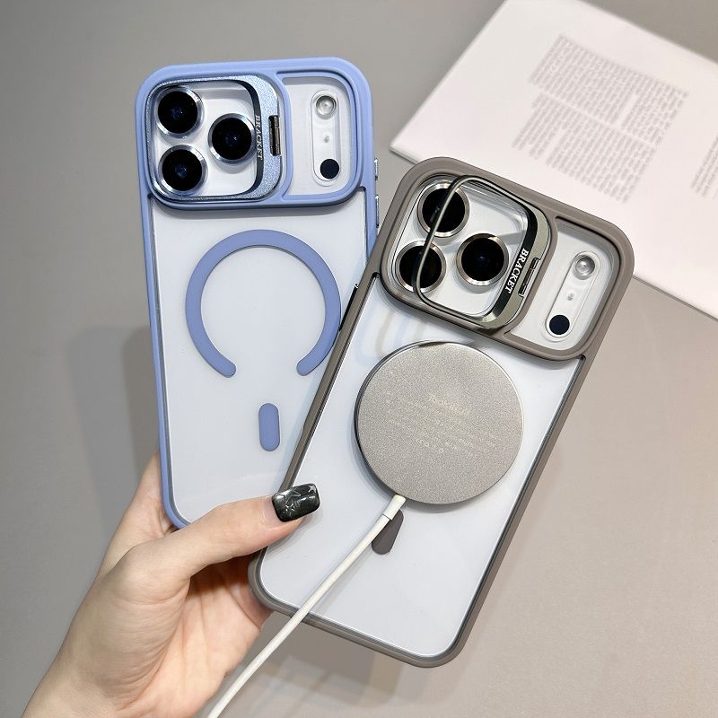 Phone Case for iPhone 17 Pro Max 17 Air 16e 16 15 14 Plus 13 12 11 Pro Max with Built-in Camera Stash Stand, Compatible with MagSafe, Magnetic Hard Back Soft Edge Scratch-Resistant Shockproof Cover