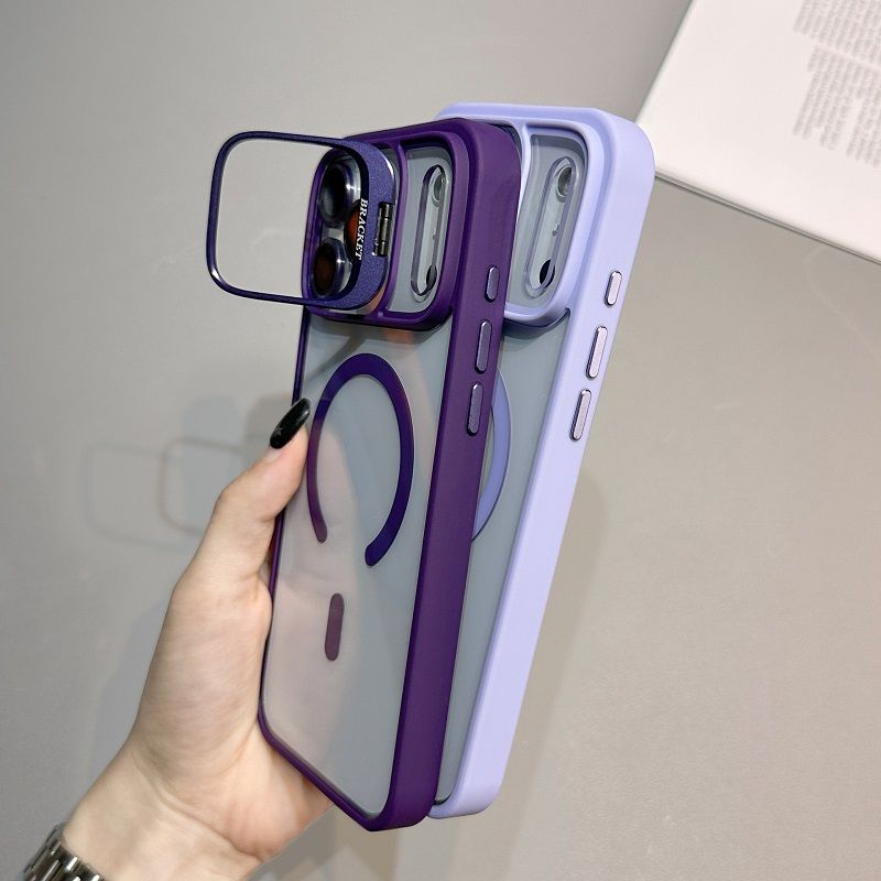 Phone Case for iPhone 17 Pro Max 17 Air 16e 16 15 14 Plus 13 12 11 Pro Max with Built-in Camera Stash Stand, Compatible with MagSafe, Magnetic Hard Back Soft Edge Scratch-Resistant Shockproof Cover
