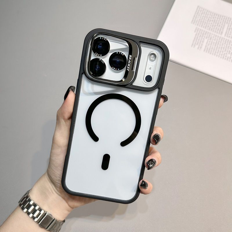 Phone Case for iPhone 17 Pro Max 17 Air 16e 16 15 14 Plus 13 12 11 Pro Max with Built-in Camera Stash Stand, Compatible with MagSafe, Magnetic Hard Back Soft Edge Scratch-Resistant Shockproof Cover