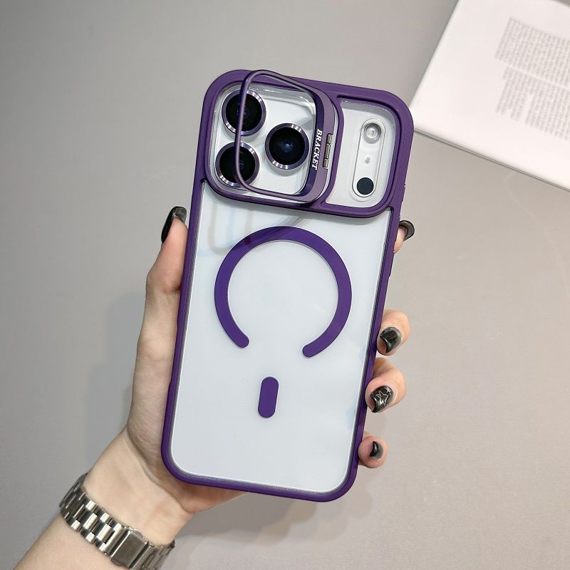 Phone Case for iPhone 17 Pro Max 17 Air 16e 16 15 14 Plus 13 12 11 Pro Max with Built-in Camera Stash Stand, Compatible with MagSafe, Magnetic Hard Back Soft Edge Scratch-Resistant Shockproof Cover