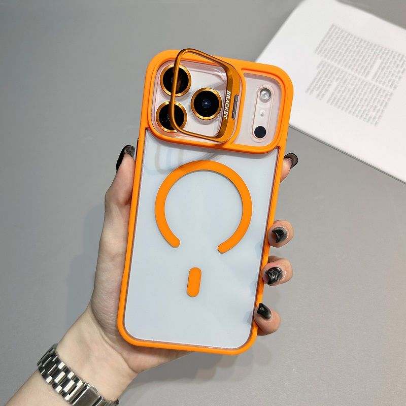 Phone Case for iPhone 17 Pro Max 17 Air 16e 16 15 14 Plus 13 12 11 Pro Max with Built-in Camera Stash Stand, Compatible with MagSafe, Magnetic Hard Back Soft Edge Scratch-Resistant Shockproof Cover