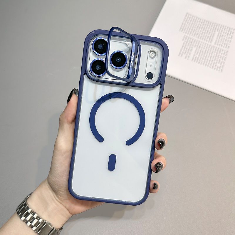 Phone Case for iPhone 17 Pro Max 17 Air 16e 16 15 14 Plus 13 12 11 Pro Max with Built-in Camera Stash Stand, Compatible with MagSafe, Magnetic Hard Back Soft Edge Scratch-Resistant Shockproof Cover