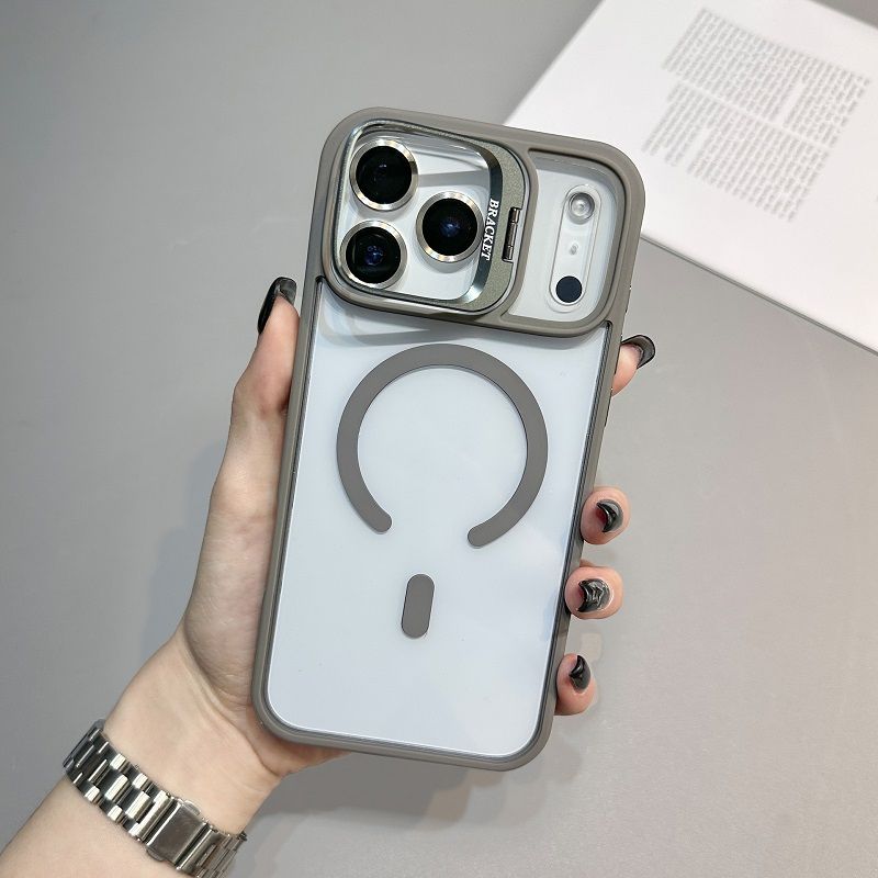 Phone Case for iPhone 17 Pro Max 17 Air 16e 16 15 14 Plus 13 12 11 Pro Max with Built-in Camera Stash Stand, Compatible with MagSafe, Magnetic Hard Back Soft Edge Scratch-Resistant Shockproof Cover