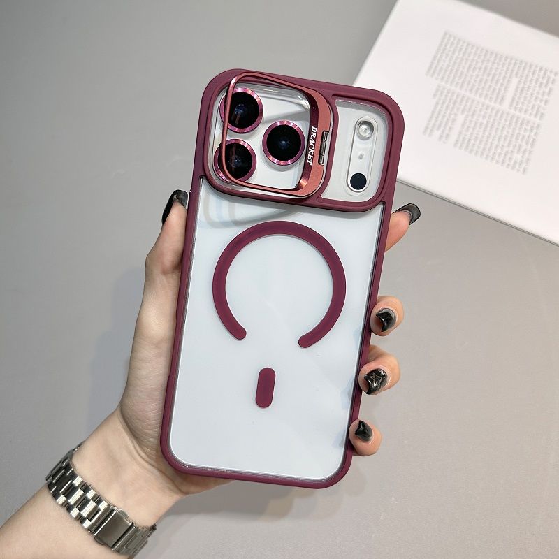 Phone Case for iPhone 17 Pro Max 17 Air 16e 16 15 14 Plus 13 12 11 Pro Max with Built-in Camera Stash Stand, Compatible with MagSafe, Magnetic Hard Back Soft Edge Scratch-Resistant Shockproof Cover