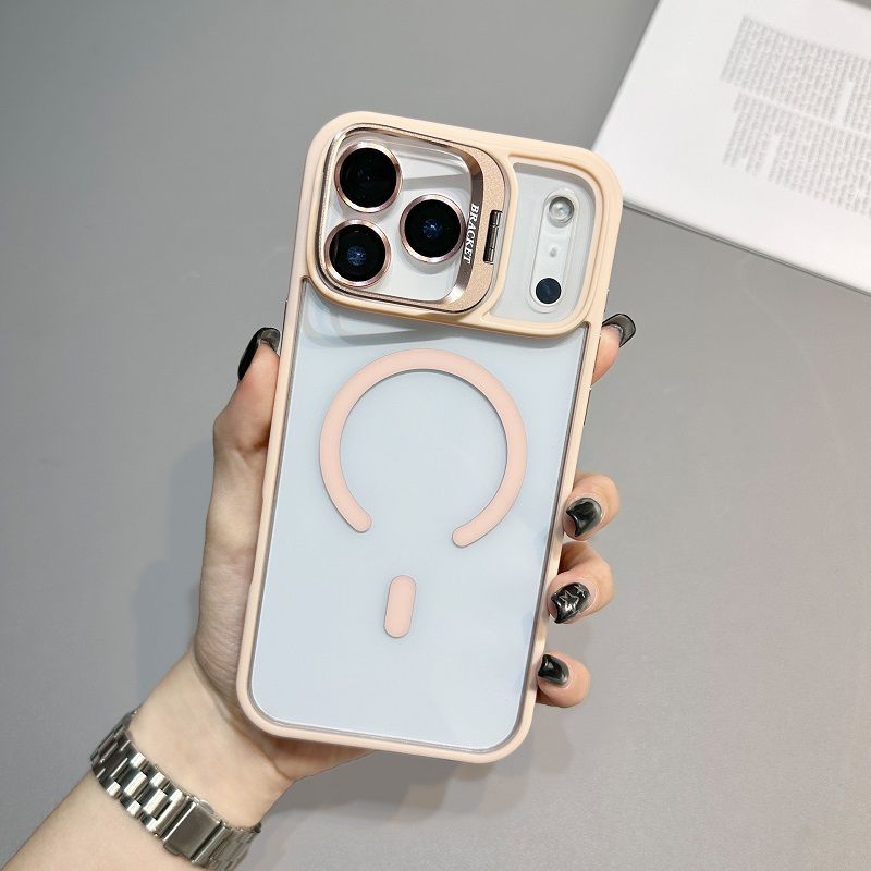 Phone Case for iPhone 17 Pro Max 17 Air 16e 16 15 14 Plus 13 12 11 Pro Max with Built-in Camera Stash Stand, Compatible with MagSafe, Magnetic Hard Back Soft Edge Scratch-Resistant Shockproof Cover