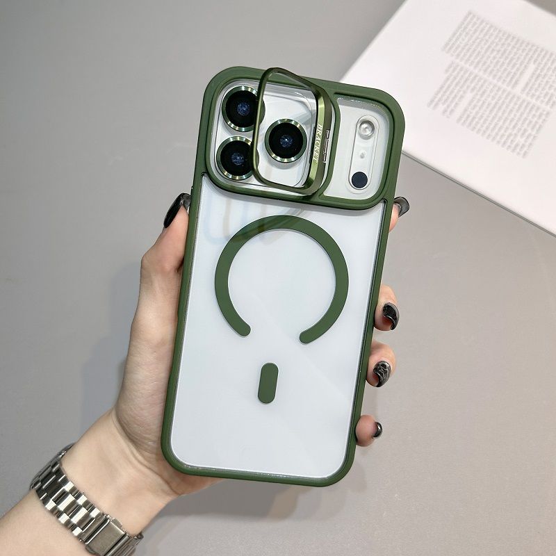 Phone Case for iPhone 17 Pro Max 17 Air 16e 16 15 14 Plus 13 12 11 Pro Max with Built-in Camera Stash Stand, Compatible with MagSafe, Magnetic Hard Back Soft Edge Scratch-Resistant Shockproof Cover