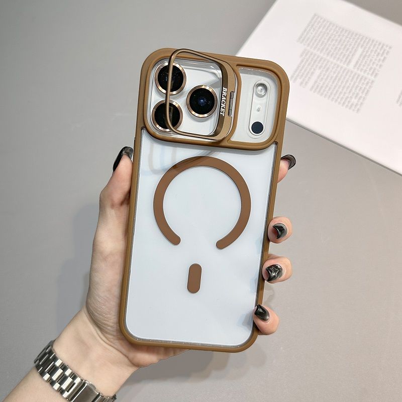 Phone Case for iPhone 17 Pro Max 17 Air 16e 16 15 14 Plus 13 12 11 Pro Max with Built-in Camera Stash Stand, Compatible with MagSafe, Magnetic Hard Back Soft Edge Scratch-Resistant Shockproof Cover