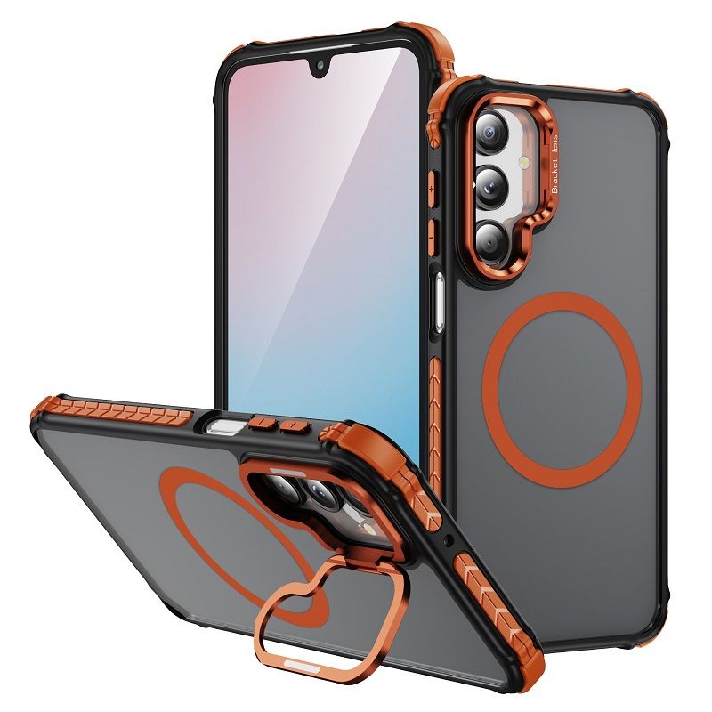 Luxury MagSafe Magnetic Phone Cases for Samsung Galaxy A16 A55 A35 A25 A15 A05s A54 A34 A24 A14 Stand Metal Lens Holder with Skin Feeling Coating Shockproof Mobile Case