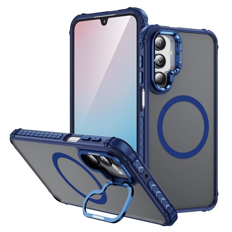 Luxury MagSafe Magnetic Phone Cases for Samsung Galaxy A16 A55 A35 A25 A15 A05s A54 A34 A24 A14 Stand Metal Lens Holder with Skin Feeling Coating Shockproof Mobile Case