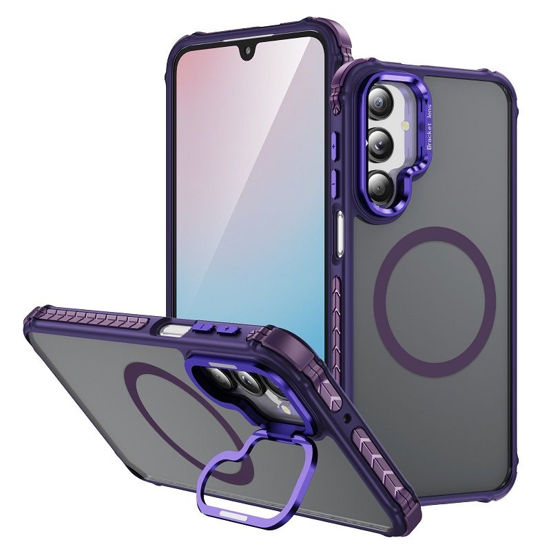 Luxury MagSafe Magnetic Phone Cases for Samsung Galaxy A16 A55 A35 A25 A15 A05s A54 A34 A24 A14 Stand Metal Lens Holder with Skin Feeling Coating Shockproof Mobile Case