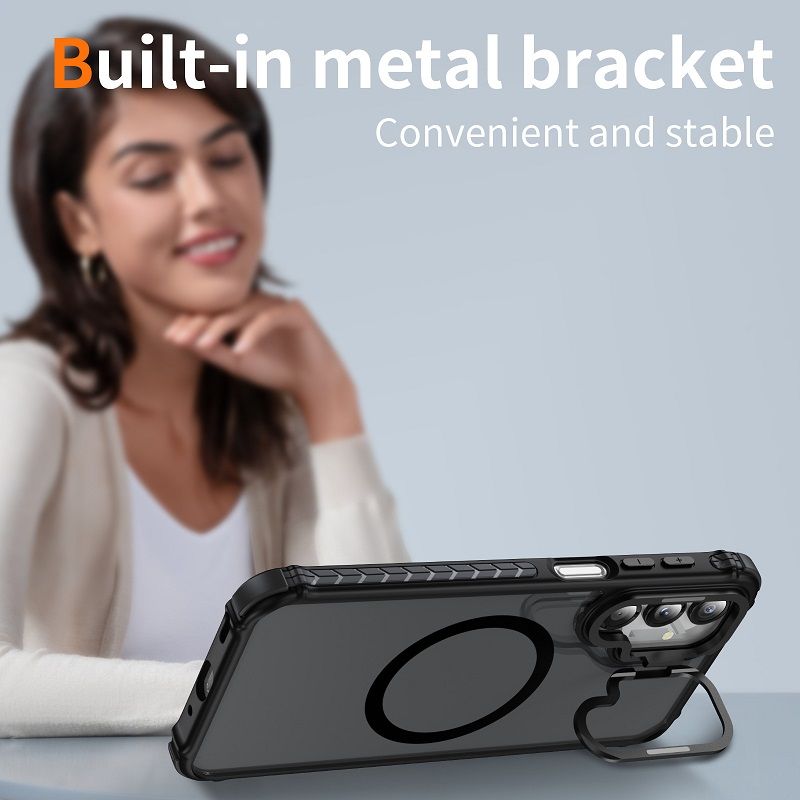Luxury MagSafe Magnetic Phone Cases for Samsung Galaxy A16 A55 A35 A25 A15 A05s A54 A34 A24 A14 Stand Metal Lens Holder with Skin Feeling Coating Shockproof Mobile Case