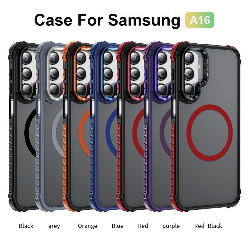 Luxury MagSafe Magnetic Phone Cases for Samsung Galaxy A16 A55 A35 A25 A15 A05s A54 A34 A24 A14 Stand Metal Lens Holder with Skin Feeling Coating Shockproof Mobile Case