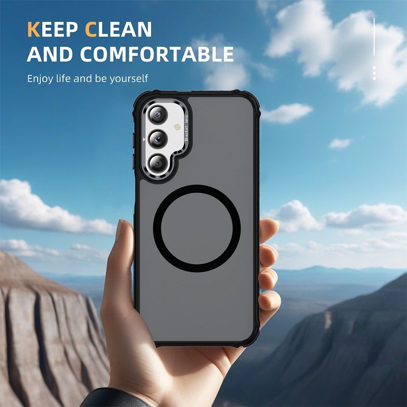 Luxury MagSafe Magnetic Phone Cases for Samsung Galaxy A16 A55 A35 A25 A15 A05s A54 A34 A24 A14 Stand Metal Lens Holder with Skin Feeling Coating Shockproof Mobile Case