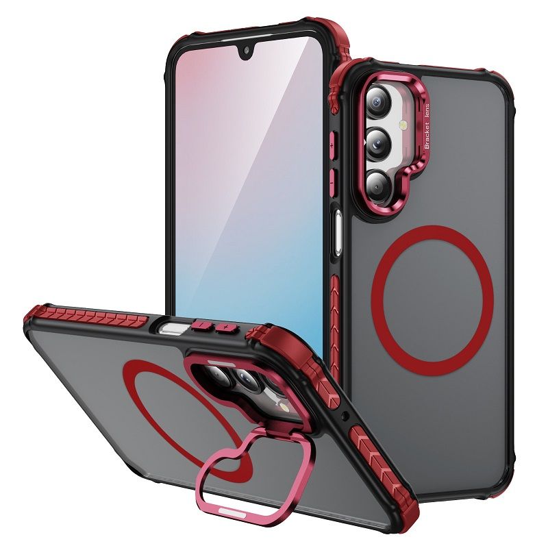 Luxury MagSafe Magnetic Phone Cases for Samsung Galaxy A16 A55 A35 A25 A15 A05s A54 A34 A24 A14 Stand Metal Lens Holder with Skin Feeling Coating Shockproof Mobile Case