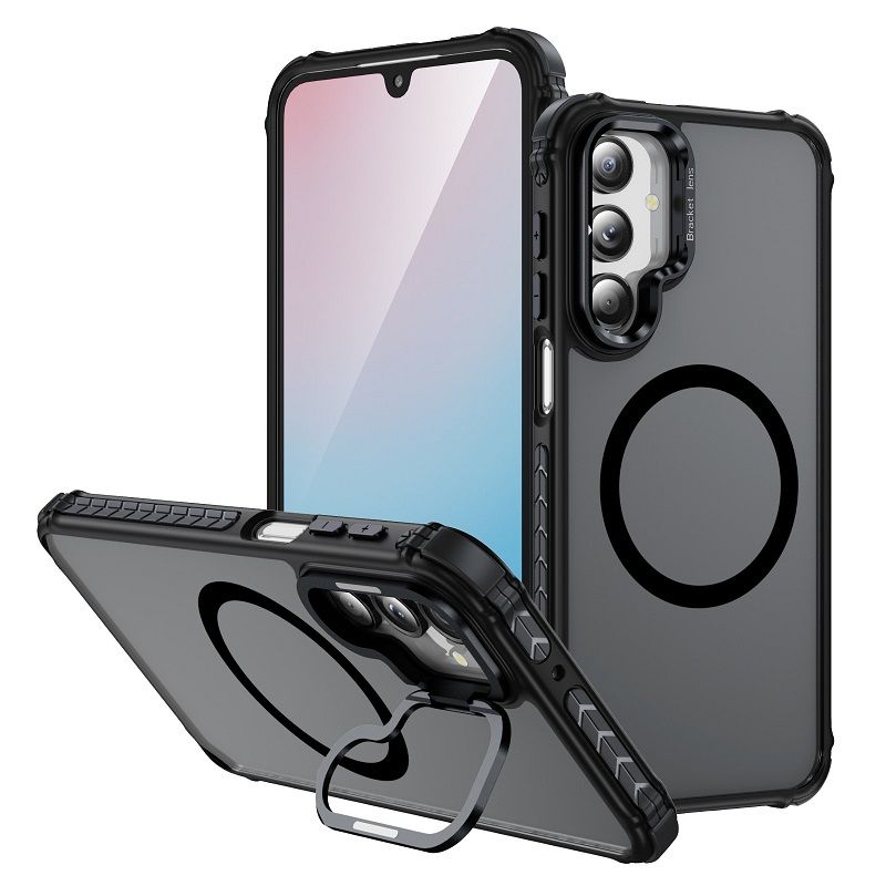 Luxury MagSafe Magnetic Phone Cases for Samsung Galaxy A16 A55 A35 A25 A15 A05s A54 A34 A24 A14 Stand Metal Lens Holder with Skin Feeling Coating Shockproof Mobile Case