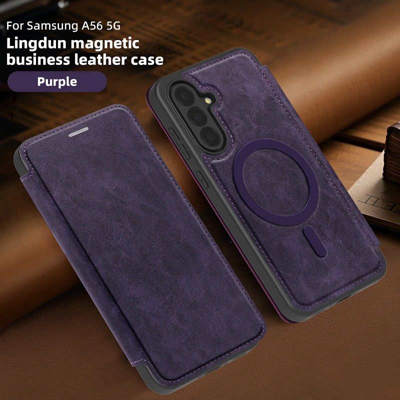Flip Cover Leather  Phone Case for Samsung Galaxy A56 A17 A36 A16 A55 A35 A15 Magsafe Magnetic Anti-theft Brush Shockproof Case