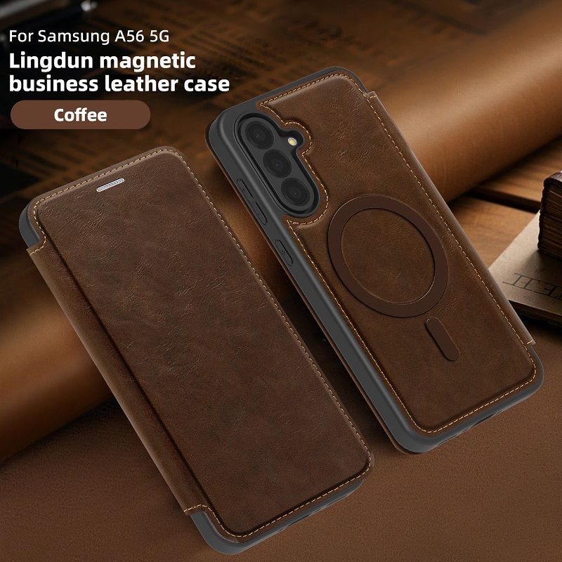 Flip Cover Leather  Phone Case for Samsung Galaxy A56 A17 A36 A16 A55 A35 A15 Magsafe Magnetic Anti-theft Brush Shockproof Case