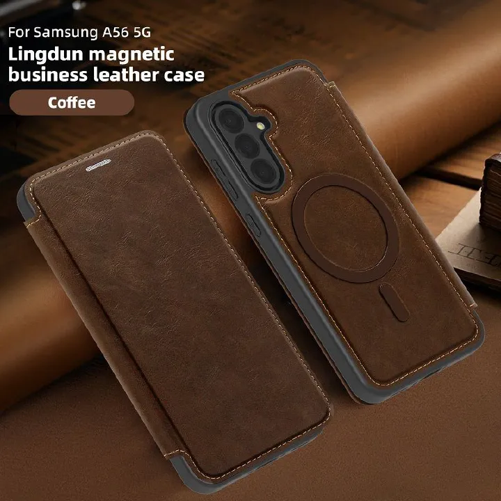 Flip Cover Leather  Phone Case for Samsung Galaxy A56 A17 A36 A16 A55 A35 A15 Magsafe Magnetic Anti-theft Brush Shockproof Case