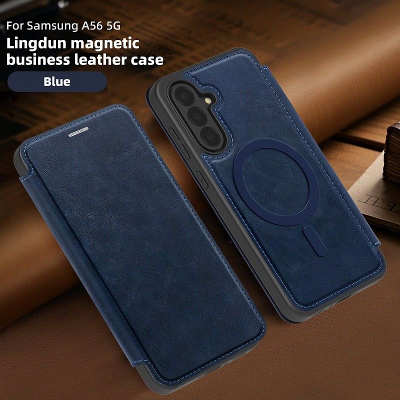 Flip Cover Leather  Phone Case for Samsung Galaxy A56 A17 A36 A16 A55 A35 A15 Magsafe Magnetic Anti-theft Brush Shockproof Case