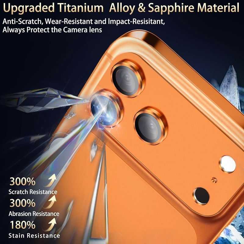 2-Piece Camera Lens Protective Film for iPhone 17 Pro Max accessories, metal aluminum alloy tempered glass camera protective film, [military grade shatterproof]