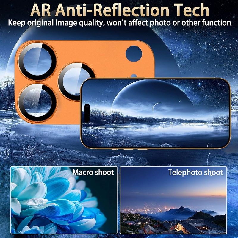 2-Piece Camera Lens Protective Film for iPhone 17 Pro Max accessories, metal aluminum alloy tempered glass camera protective film, [military grade shatterproof]